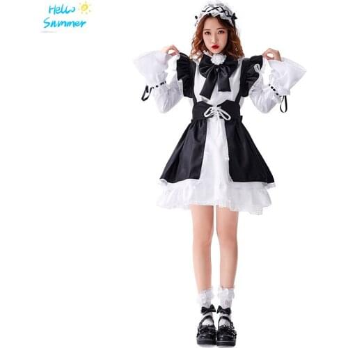 Women Maid Outfit Lolita Dress Cute Anime Black White Apron Cosplay Maid Dress Men Uniform Cafe Costume Mucama