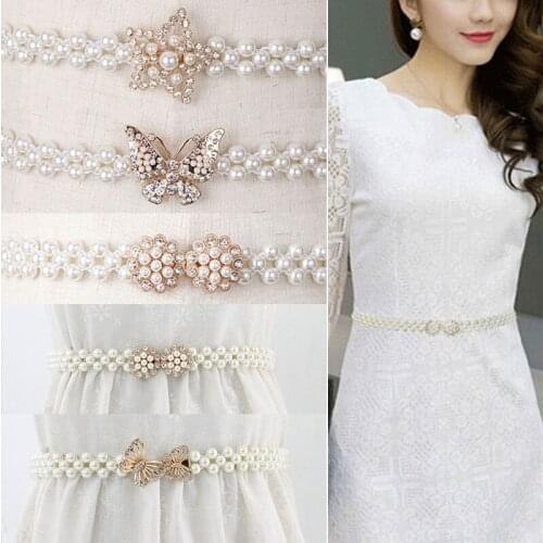 Ladies Diamond-Studded Pearl Belt Corset Wide Belt Ladies White Female Self-Knot Tie Belt Wedding Dress Belt