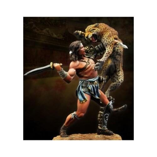 1/24 Scale 75MM Gladiator and Leopard Duel Unpainted Miniatures Resin Model Kit Figure Free Shipping