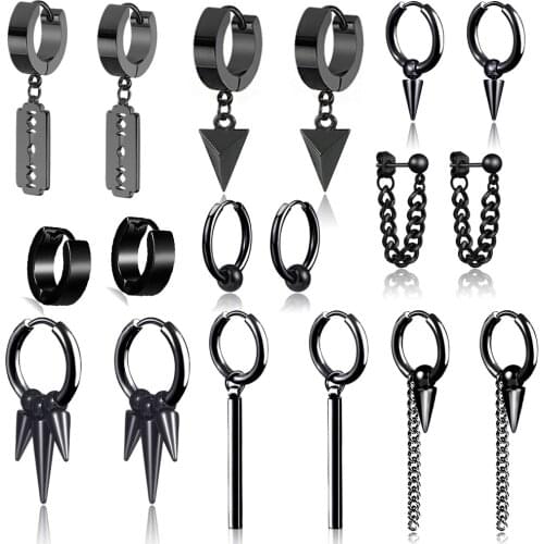 1 pair Punk Multiple Styles Fashion Black Color Stainless Steel Simple Earrings for Women And Men Punk Jewelry Gifts