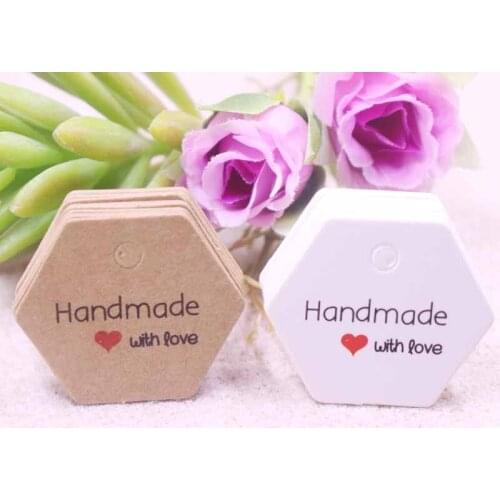 100pcs valentie TAG circle white paper handmade with love product hang tag custom price name brand tag for gift candy box mark