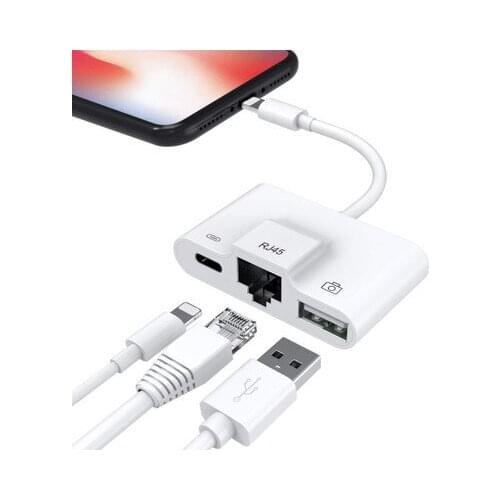 3 in 1 Network Adapter For Lightning to LAN 100Mbps Ethernet RJ45 Adapter OTG USB 3.0 Camera Reader For iPhone/iPad