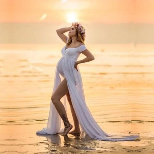 White Chiffon Bodysuit Dress for Maternity Photography Props Stretchy Maternity Dresses for Photo Shoot Outfit Pregnancy Clothes