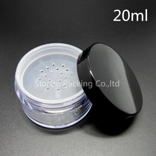 Free Shipping 10pcs loose powder jar 20ml, empty loose powder Jar with sifter and puff , Cosmetic Bottle With Black Lids