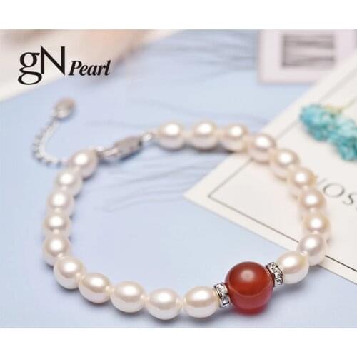 GN Pearl Onyx Zirconia Bracelets gNPearl 6-7mm 7-8mm Genuien Natural Freshwater Pearl Bracelet Fine Jewelry For Women Girls Gift