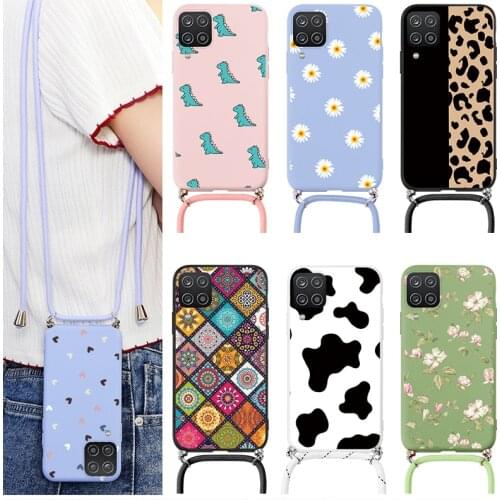 Capa For Samsung Galaxy A12 Case 6.5" Strap Cord Chain Necklace Lanyard Phone Case Cover For Samsung A 12 a12 Silicone Funda Bag