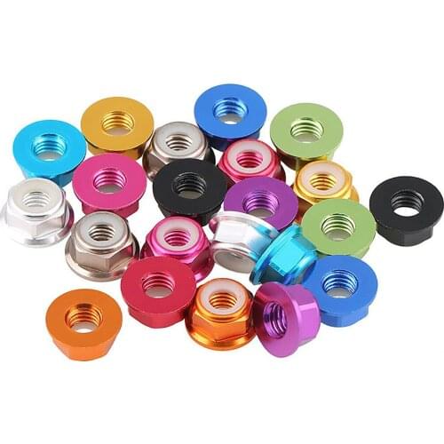 2Pcs Colourful Aluminum Alloy Hex Flange Lock Nuts M2 M3 M4 M5 M6 Multicolor Hexagon Nylon Insert Rivet Nut Self-Locking Nut