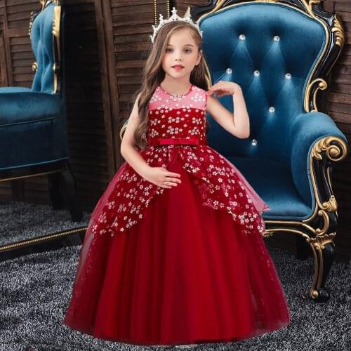 Ceremony Dress for 4-12 Years Girls Party Princess Dress Formal Lace Petals Kids Vestidos Children Party Dress Girls Clothes