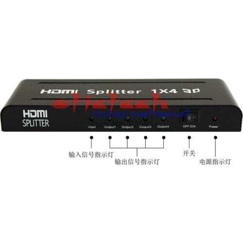 By dhl or ems 20pcs Mini HDMI Splitter 1X4 4 Port Hub Repeater Amplifier v1.4 3D 1080p 1 in 4 out HDMI 1.4switch 4K*2K HDTV