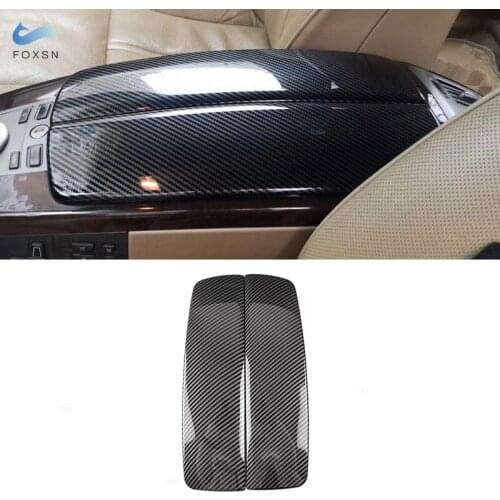 For BMW 7 Series E66 2002 - 2008 Interior Auto Car Styling Stowing Tidying Armrest Box Carbon Fiber Texture Protect Covers