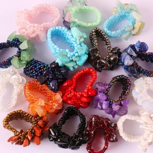 Crystal/Coral/Carnelian/Sodalite/Howlite/Opal Stone Elastic Finger Ring Stretch (10pcs/lot) Size 8-9 Jewelry For Woman Gift