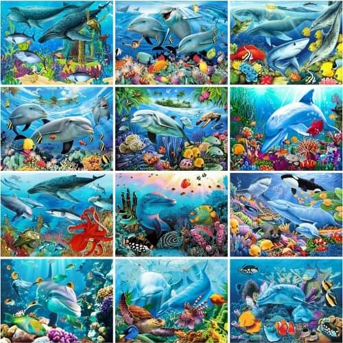 Evershine Diamond Painting Dolphin Full Square Round Diamond Embroidery Animals 5D DIY Mosaic Ocean Rhinestone Art Home Decor