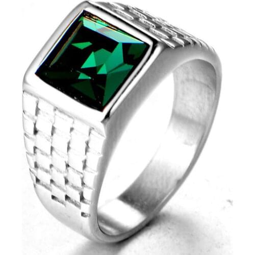 FDLK Classic Jewelry Green Zircon Stainless Steel Mens Ring Anniversary Gift Engagement Wedding Ring party Accessories