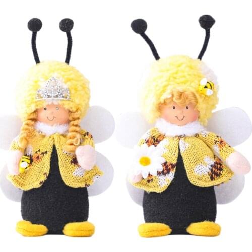 Hand Kintting Wool Bee Figurine Doll Spring Festival Decor Honeybee St. Patricks day Little Flower Fairy Couple Bees Ornament