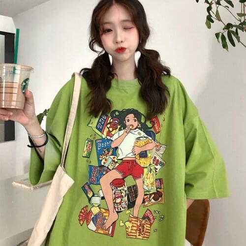 Summer super fairy print short-sleeved t-shirt female ins fashion temperament loose Korean style very fairy top