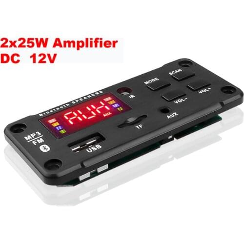 Kebidumei 12v*50W Amplifier MP3 Decoder Board Color Screen Bluetooth V5.0 Car MP3 Player USB Recording Module FM AUX Radio