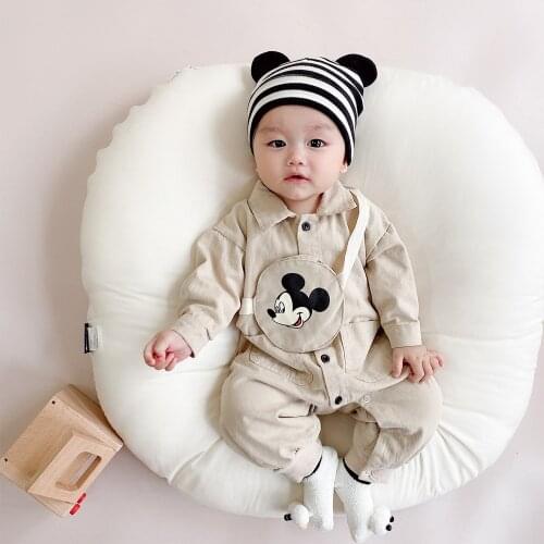 With Bag 0-2 Years Old Newborn Baby Long Sleeve Jumpsuit 2021 Autumn New Baby Boys Girls Cartoon Mickey One-piece Clothes Romper
