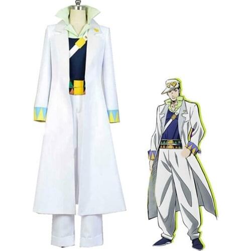 Anime JoJos Bizarre Adventure Kujo Jotaro Cosplay Costumes Kuujou Joutarou Role Play White Uniform Hat Suits Halloween Carnival