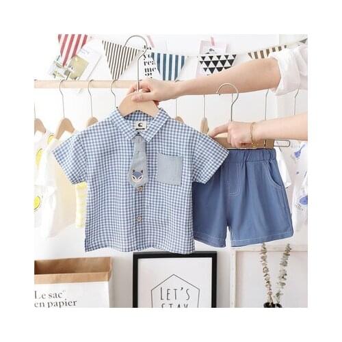 Summer new 2-6 year old children Korean childrens clothing boy baby short-sleeve T-shirt plaid shirt