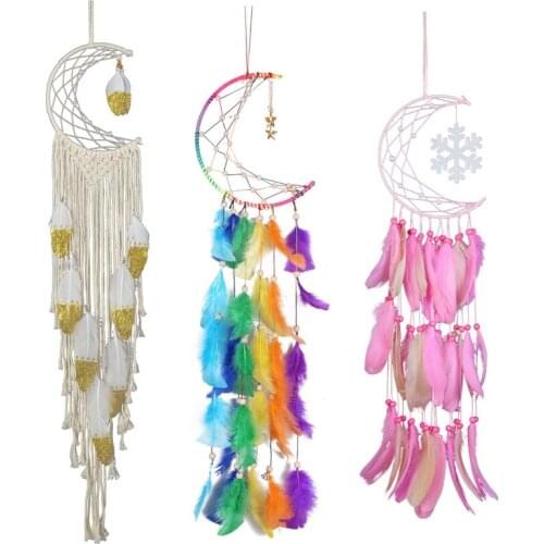 Moon Star Snowflake Dream Catcher Handmade Feather Wall Hanging Dreamcatcher