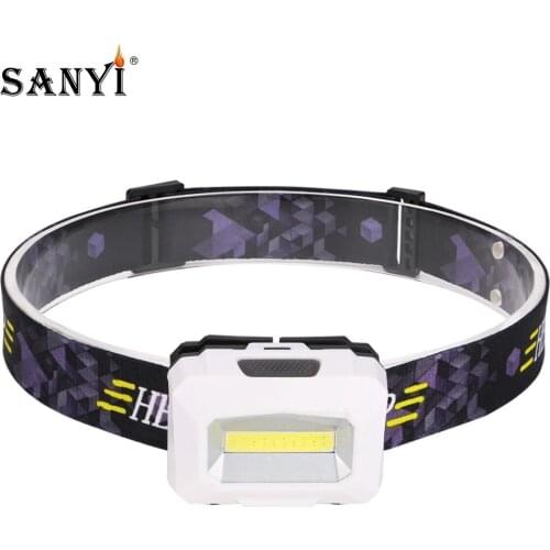 Mini Headlamp COB LED 5 Modes White+Red Safety Warning Headlight Flashlight Torch Head Light For Night Fishing Use 3xAAA Battery