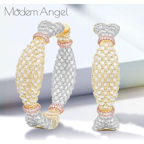 ModemAngel Hollow Luxury Exquisite Super Shiny AAA Cubic Zirconia 3 Tones Women Lovers Engagement Party Gifts Earrings