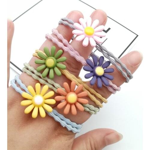 1/5Pcs/Set Fashion Women Kid Little Daisy Hair Ring For Sweet Girls Candy Colors Headwear Ponytail Elastic Band Hair Accessories