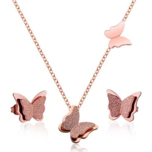 Fashion Double Layer Dull Polish Butterfly Rose Gold Plating Stainless Steel Earrings