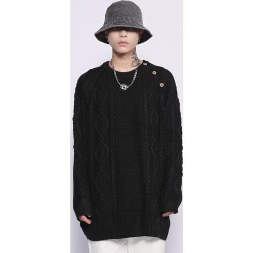 Men Knitted Sweater Black Streetwear 2021 New Fashion Pullover