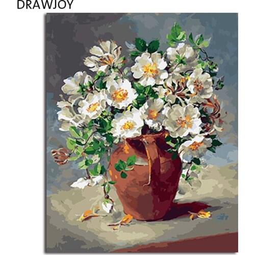 DRAWJOY Framed Flower DIY Painting By Numbers Wall Art DIY Canvas Oil Painting Home Decor For Living Room Wall Art