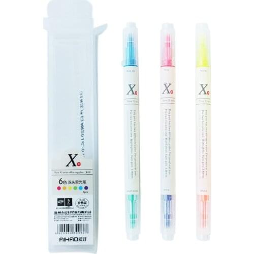 3 Pcs/lot Multi 6 Colors Aihao Rainbow Double Write Cute Korean Japanese Permanent Highlighter Markers Pen Set For School Supply