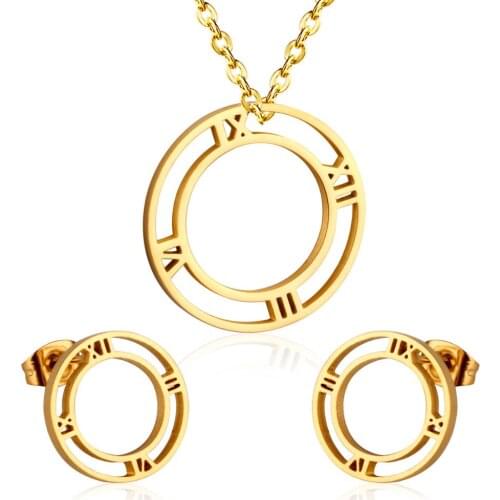 LUXUKISSKIDS Hot Selling Roman numerals Necklace Earring Set Made By Stainless Steel Jewelry For Christmas Gift