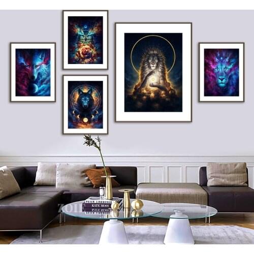 Miraculous Fox Owl Lion Wolf Meditation Wall Art Canvas Painting Nordic Posters And Prints Wall Pictures For Living Room Decor