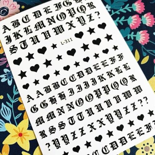 Newest 2021 English alphabet series 3d nail art sticker nail decal stamping export japan designs rhinestones decorations