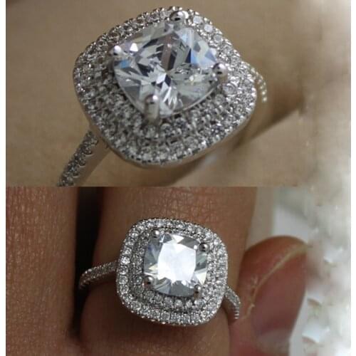 100% 925 sterling silver halo bling cubic zirconia wedding engagement band clear CZ bridal gift fashion sparking ring