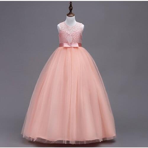 4-14 years childrens dress girls lace mesh long wedding dress princess dress fancy party prom dress stage costumes girl dress