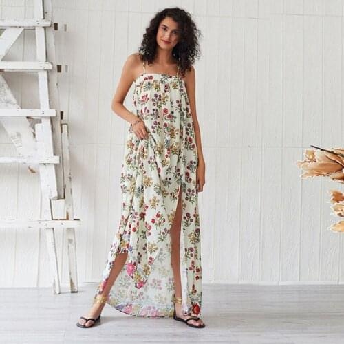 Floral Print Dress Camisole Beach Dress Womens Holiday Backless Long Dress Casual Maxi Dress