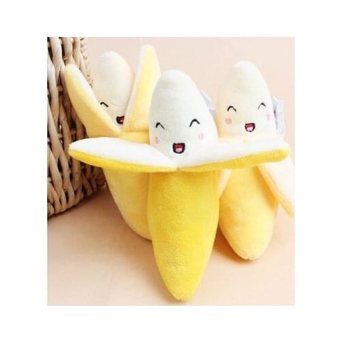 New Design Dog Pet Puppy Cat Plush Play Sound Chew Squeaker Single Utterance Fruit Banana Toys 17cm Yellow