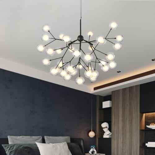Modern Nordic LED Black Metal Glass Dandelion Hanging Chandelier for Bedroom Living Dining Room Lobby Loft Minimalist Decor lamp