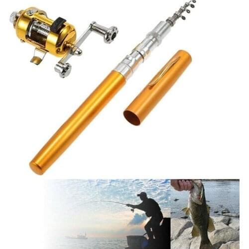 Portable Pocket Telescopic Mini Fishing Rod Pole Pen Shape Folded River Lake Fishing Rod With Reel Wheel Outdoor Fishing Tools
