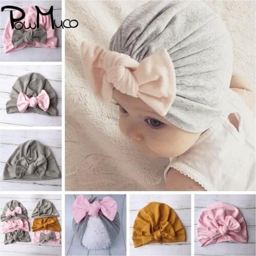 Powmuco High Quality Newborn Hats Fashion Handmade Bowknot Infant Caps Baby Girls Bows Headwear Kids Hair Accessories 5 Colors