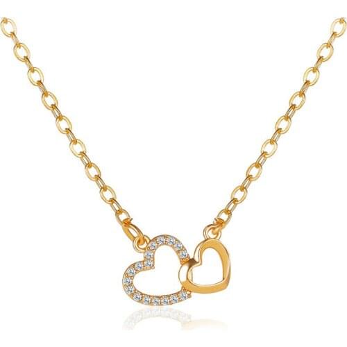 Simple Fashion Big Small Heart-shaped Gold Necklace Exquisite Crystal Zircon Pendant Clavicle Chain Charming Womens Jewelry