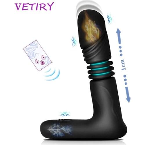 Heating Telescopic Male Prostate Massager Vibrator Dildo Vibrator G-spot Stimulator Wireless Remote Butt Plug Sex Toys For Men