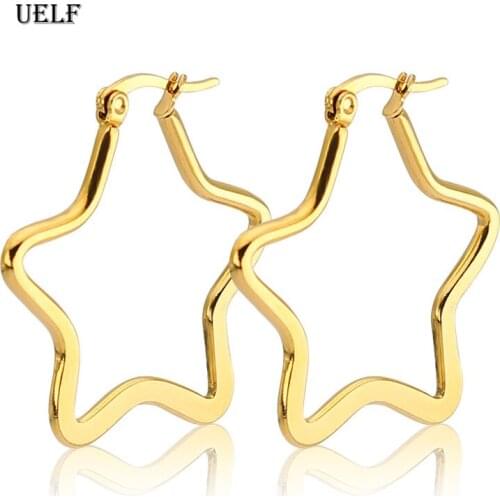 Uelf Star Hoop Earrings for Women Gold Silver Huggie Hoops Earrings Minimalist Stainless Steel Jewelry