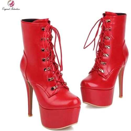 Winter Ankle Boots For Women Sexy Thin Heels 17 Cm High Heeled Boots Stylish Platform Patent Faux Leather Shoes Woman Size 33-48
