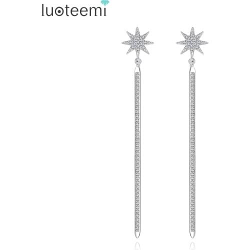 LUOTEEMI Minimalist Star Shape Dangle Earrings Paved AAA Cubic Zirconia Stones Bridal Wedding Jewelry Lady Dinner Party Jewelry
