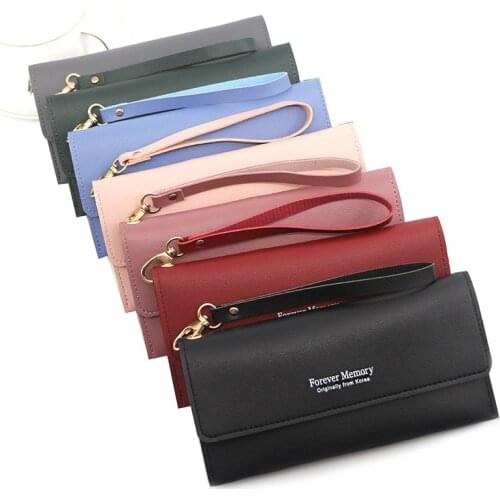 Women Wallet Red/green/pink/blue/gray/black Long Female Purse PU Leather Cellphone Bag Hasp Female Card Wallet
