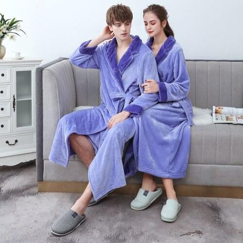 Winter Violet Couple Nightgown Flannel Autumn MenS Plus Size Bathrobe Thickened Long Section Long-Sleeved WomenS Morning Robe