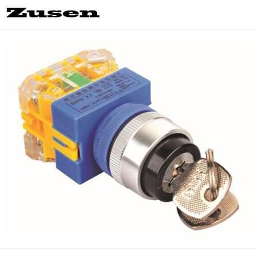 Zusen 22mm KEY lock switch 2 position1NO1NC push button switch