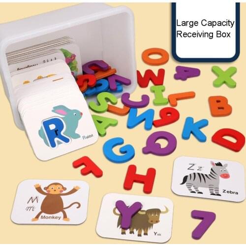1 Set Baby Puzzle Toy Wooden A-Z Alphabet Letters Animal Number Card Puzzle Recognition Early Education Toy